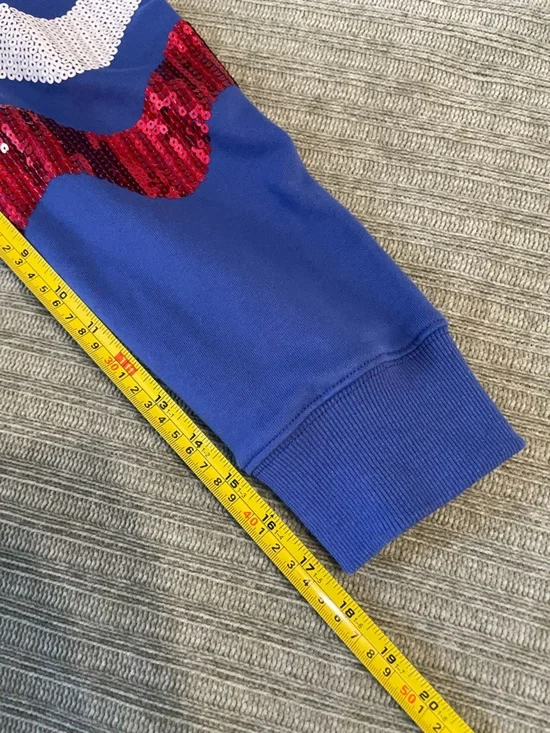 Fantastic Fawn Blue Sweatshirt w/Red and White Sequin Waves, Size L - Picture 6 of 8